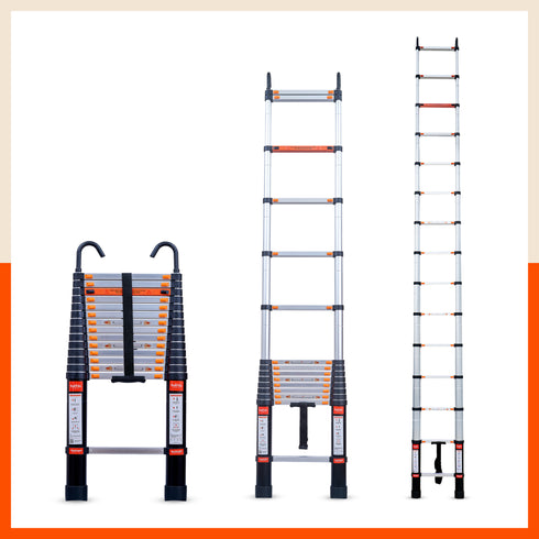 Bathla 14.5ft Aluminium Telescopic Ladder | 2-Year Manufacturer Warranty | Portable & Compact | Made in India (15 Step - 4.4 mtr)